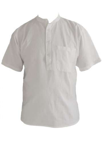 Collarless Shirt CompanyWhite Short Sleeved Grandad Collarless Shirt Cotton Sizes Small to 2XL (XL)