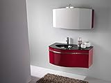  Piesse Mobili - Mueble de baño clásico de Madera lacada en Color Rojo suspendido, Mueble de baño con Lavabo de Cristal y Espejo