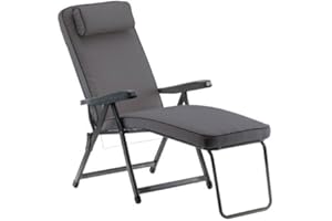 Tomaino - Sedia Sdraio Imbottita Per Interno ed Esterno - Poltrona Reclinabile Per un Perfetto Relax - Comoda e Pieghevole Ideale in Casa, Giardino, Terrazzo (Con piedino, grigio)