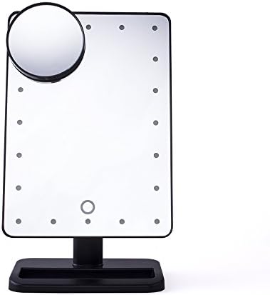 (Promotions Super Discount)Comwinn 2nd Generation Makeup Mirror with Lights, 20 Bright LEDs, 12" Large Screen, Touch Dimmable with Memory Function, Removable 10 x Magnification Spot, 360 Degree Free Rotation, Lighted Illuminated Vanity Cosmetic Mirrors with Stand and Storage Tray for Tabletop, Bathroom, Bedroom, Travel, Shaving, Dressing (20LED X 12", Black)