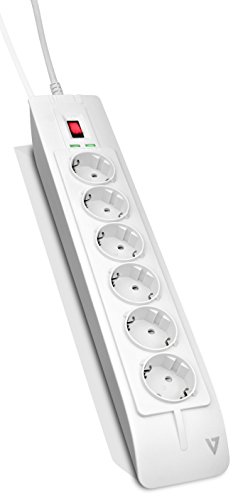 V7 SA0603W-8E5 Überspannungsschutz-Steckdosenleiste (6 Ausgänge, EMI-/RFI-Filter, Montagebohrungen, 1050 Joule, 22500 A, Telefon-/Faxschutz, 3m) weiß