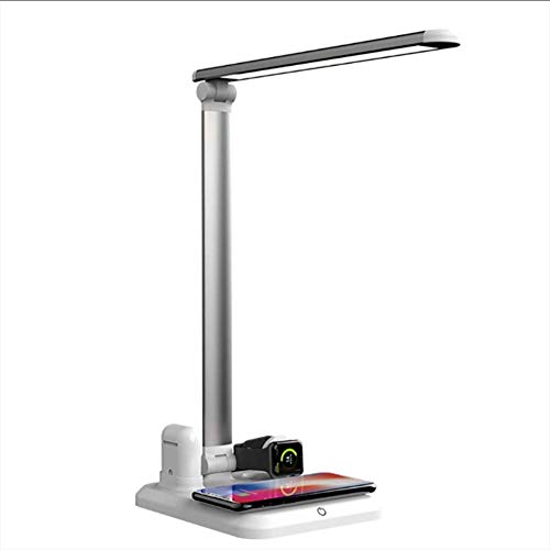 Preisvergleich Produktbild P.CHUXIN LED-Schreibtischlampe Mit Kabelloser Ladestation, Augenschutz, Dimmbarer Schnelllade-Automatik-Alarm, 3 Helligkeitsstufen (Weiß)
