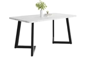 Merax Mesa de comedor de 117 x 68 cm, diseño rectangular de mármol, mesa de comedor, para 4-6 personas, marco de metal, patas de metal, adecuada para restaurante, salón, cocina, salón, blanco/negro