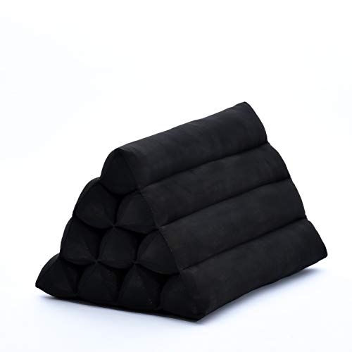 Leewadee Cojín Triangular Almohada para Lectura Respaldo Almohada De Televisión Cojín Sofá Desenfundable Orgánico Naturalmente Ecológico, 50x33x33 cm, Capok, Negro