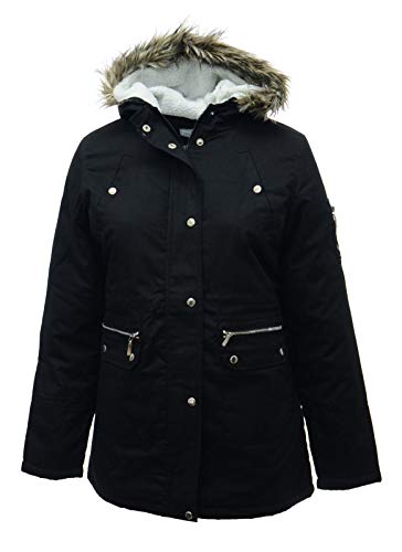 Ladìes Plus Size New Black Parka Coat Long Jacket Fleece Lined Fur Trim Hood