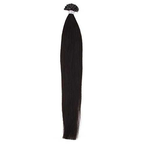 Beauty7 50 Strands Pre Bonded Nail U Tip 100 % Remy Human Straight Hair Extensions 1B# Natural Black Hair color 25g/pack 24inches(61cm)