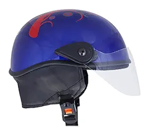 Western Era Stylish Lovable Half Face Helmet for Kids || Baby Safety and Comfort || (3-12 Years) (Blue Glossy) (Red Sticker)