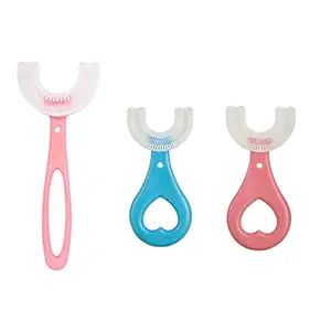ARTIBETTER 3Pcs U Type Kids Toothbrush Manual Whitening Toothbrush Silicone Brush Head for Kids ( Aged 2- 6 ), Random Color