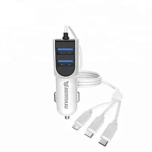 SENMAXU SMX-208 Dual Port Car Charger with 3 in 1 Cable Micro USB, Type C, V8 Cable (White)