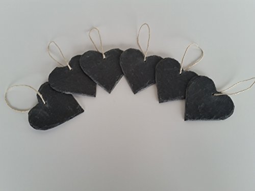12 Stück Herz aus Schiefer 95mm Schieferherz mit loch zum aufhängen und Kordel Schnur