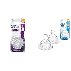 Philips Avent Natural Teat Fast Flow 6 Months+ (2Pcs)&Philips Avent Classic Teat Fast Flow Nipple - 4 Holes/6Months+ (Pack of 2)