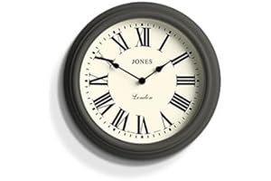 Jones Clocks® Venetian Wall Clock - Round Wall Clock - Classic Traditional Design - Decorative Case (Dark Grey/Roman Numerals)
