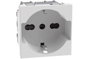 BTICINO MatixGO Presa di corrente universale 2 moduli Bianco SJW4140A16F Presa flat standard tedesco e italiano, interasse 19 mm e 26 mm