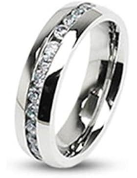Paula & Fritz® Ring aus Edelstahl Chirurgenstahl 316L 4 mm breit Band besetzt mit Zirkonia verfügbare Ringgrößen...