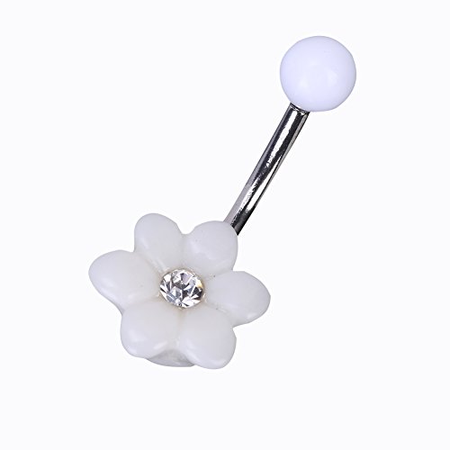White little flower Belly Button Navel Ring Body Piercing Jewelry (White Flower) by Generic