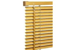 FUNKY GADGETS PVC & Wood Wooden Grain Effect Window Venetian Blind Blinds Easy Fit Curtains Trimmable Fittings Windows Treatment Privacy Shutters Twist Open Close (Teak-Wood Grain Effect, 120x150)