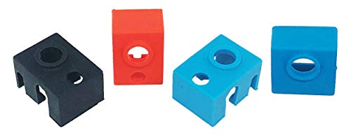3Wthings - Juego de 4 calcetines de silicona para impresora 3D E3D V6 PT100 & MK7 / MK8 / MK9 Hotend/Heizblock (negro, naranja, azul)