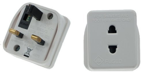 UK 2 Pin To 3 Pin 1A Fuse Adaptor Plug For Shaver / Toothbrush (1x, WHITE)