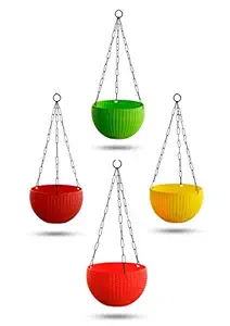 Garden Needs 100% Virgin Plastic Euro Plastic Basket | Set of 4 Hanging Planter, (22cm x 22cm x 24cm, Multicolor)