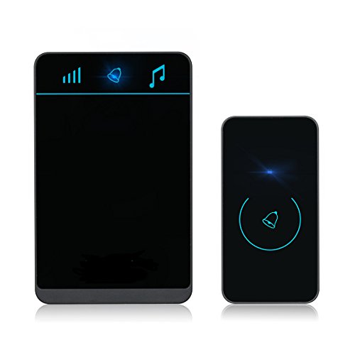 Sonnette Sans Fil Extérieur, M.Way Kit de Carilon IP44 Étanche Electrique Écran Tactile 52 Mélodies 150 Mètres de Portée Wireless Doorbell 5 Niveaux Volume pour Maison, Hôtel, Bureau, Boutique etc