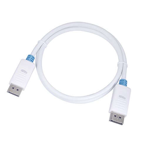 MutecPower 2 Stück von 1 meter DisplayPort (DP) männlich auf DisplayPort (DP) männlich Kabel – Weiß – 4K ultra HD – 1m Mit 2 Kabelbinder - 2