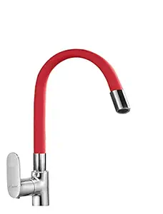 Aquieen Flexi Series Brass Swan Neck with Flexible Spout Basin Tap Cuff (Red)