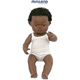 Miniland - Muñeco bebé africano niño con ropa interior, 38 cm (31153)