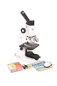 Gemkolabwell Metal White 675x Magnification Teaching Microscope with Changeable Cordless Led Lamp & Blank Slide