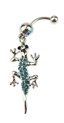 Señoras quirúrgico 316L acero cristal de diamante Piercing de ombligo anillo turquesa Gecko Lagarto