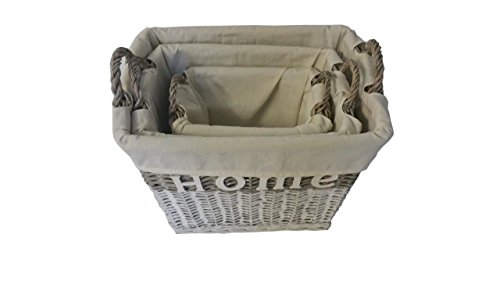 Shabby Chic weiß Weidenkorb HOME Log Wäschetruhe Wäschekorb Wäschebox Wäschesammler mit Griffen [Full Set (S, M, L)] - 6