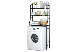 MOYIPIN 3-stöckiges Trommelregal für Waschmaschine, platzsparendes Badezimmer-Regal über der Toilette, multifunktional, stark und verstellbar, Stahl, schwarz