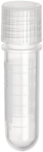Wheaton W985850 Polypropylene 2mL CryoElite Cryogenic Round Bottom Vial, with Writing Patch and External Threaded Natural Cap (Case of 1000)