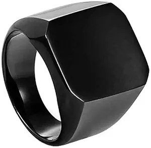 MJ Ragav Stainless Steel Style Classic Ring Engravable Heavy Polished for Boys, Mens (Black)