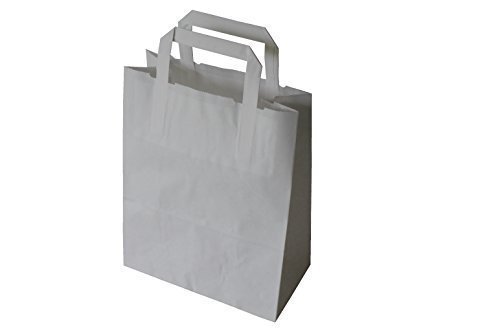 30 Papiertragetaschen mit Flachhenkel "WEISS" 18 + 8 x 22 cm