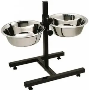 LUCKY STORE Dog Feeding Bowl with Adjustable Stand, Dog Elevated Diner with Stainless Steel Bowl Set, (Set of 2 Bowls with H-Stand), Medium