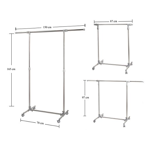 Oramics Kleiderständer ausziehbarer Teleskopgarderobe Garderobenständer mit Rollen 87-150cm Kleiderstange - 4