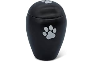 FeinKnick Andaliche Urna 1 litr dla kota lub psa do użytku wewnątrz i na zewnątrz – ręcznie wykonana urna dla zwierząt z wysokiej jakości ceramiki, dla psów i kotów w kolorze czarnym ze srebrną łapą,