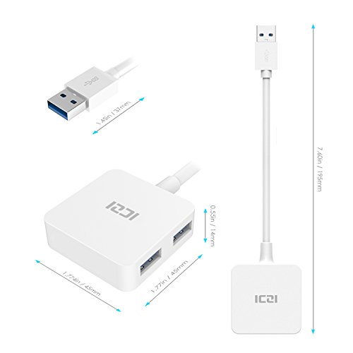 ICZI vernickelt USB 3.0 HUB, 4x USB 3.0 Ports port, quadratische Gehäuse, ohne Ladeport, für MacBook, Windows Laptop andere USB 3.0 kompatibel Geräten (Weiß) - 3