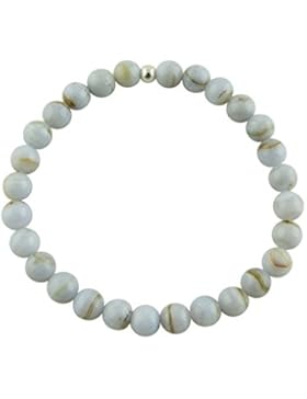 Sunsara Traumsteinshop Chalcedon Armband Edelstein Kugeln (Perlen) 6 mm und 925er Silberkugel Heilsteinarmband...