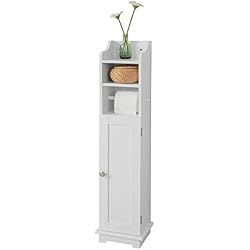 SoBuy FRG177-W Support Papier Toilette Armoire Toilettes Porte Brosse WC en Bois - Blanc