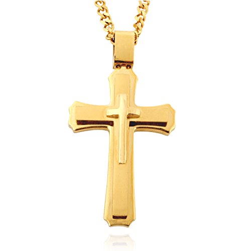 Black Box Jewelry Edelstahl-Kreuz mit 61cm Langer Halskette für Männer, großer Anhänger