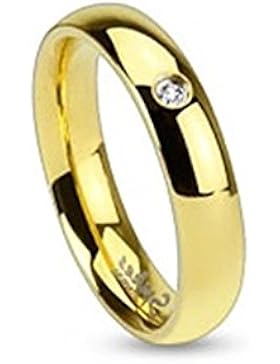 Paula & Fritz® Ring aus Edelstahl Chirurgenstahl 316L gold 4mm breit Classic Line mit Single Zirkonia verfügbare...