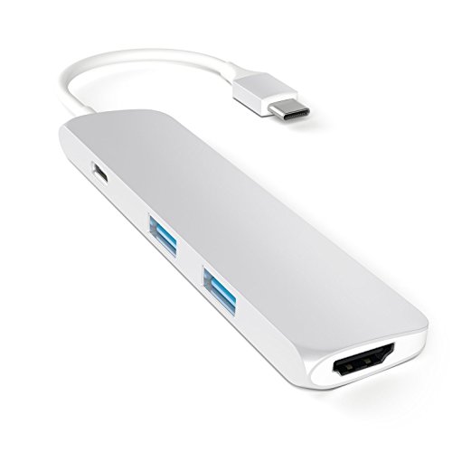 Satechi Slim Aluminium Typ-C Multi-Port Anschluss Hub Adapter mit Typ-C Ladeanschluss, 4K HDMI Videoausgang und 2 USB 3.0 Anschlüssen ultraleicht und mobil für Typ C Computer und Tablets wie MacBook Pro 2016, MacBook 2015/2016, Google Chromebook 2016 - 2