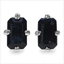 Tila Earrings. Solid Sterling Silver Rhodium Plated Midnight Blue Sapphire bosp617