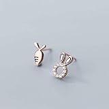 O&YQ S925 Silber Kaninchenohrringe Weiblicher Diamant Tierischer Asymmetrischer Karottenohrschmuck, Gold & Rose