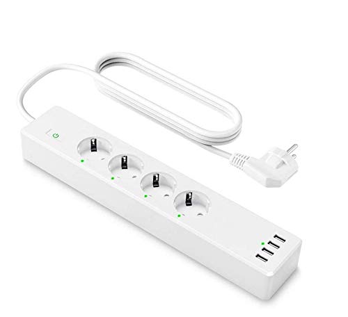 Preisvergleich Produktbild Smart Steckdosenleiste,AOFO Wifi Steckerleiste Mehrfachsteckdose mit Überspannungsschutz 4 Intelligenten Steckdosen 4 USB-Anschlüsse Sprachsteuerung Kompatibel mit Amazon Alexa Google Home IFTTT