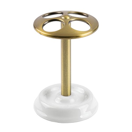 InterDesign 69218EU York Zahnbürstenhalter für das Bad Waschtisch - weiß/Messingfarben, Keramik, weiß/soft brass, 8,26 x 0.254 x 12,7 cm