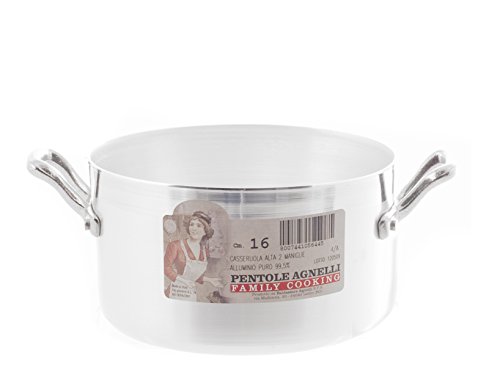 Pentole Agnelli fama416 Casserole Haute avec 2 poignées, Aluminium, Argent