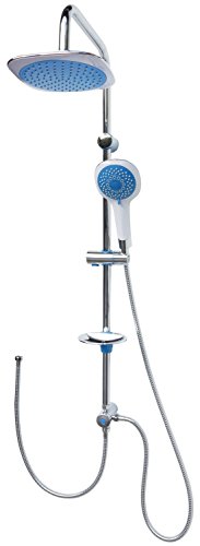 Dusch Set Brauseset Duschsystem Duschgarnitur Duschstange variable Halter 40 – 90cm runde Kopfbrause Regendusche Regenbrause Dusche Duschset Brause Set Komplettdusche für vorhandene Bohrlöcher Duschbrause 100cm lang 12001-Blau