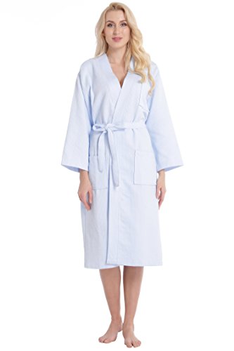 Aibrou Bademantel Damen Waffelpique Morgenmantel Baumwolle Schlafanzug Nachthemd V Kragen Waffel Typ Saunamantel Frottee homewear Kleidung - 3